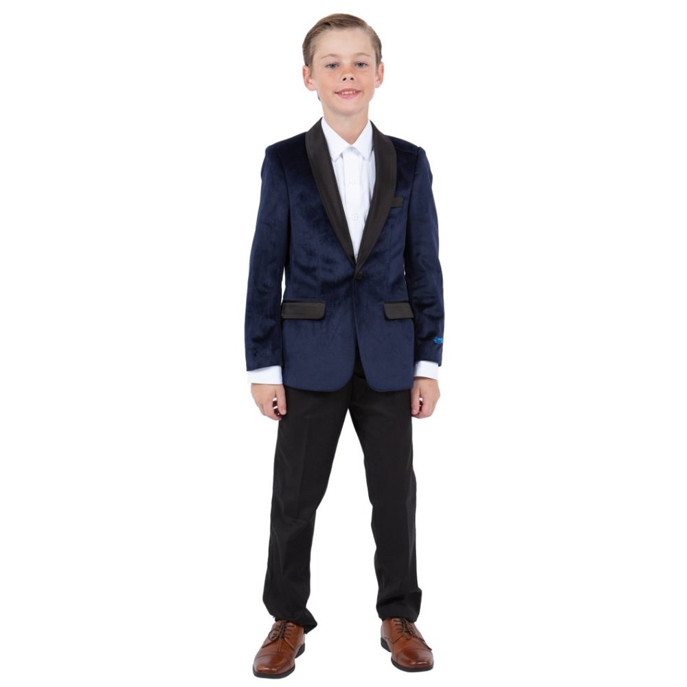 Perry Ellis Boys Navy Velvet Jacket Only - Picture 3 of 5